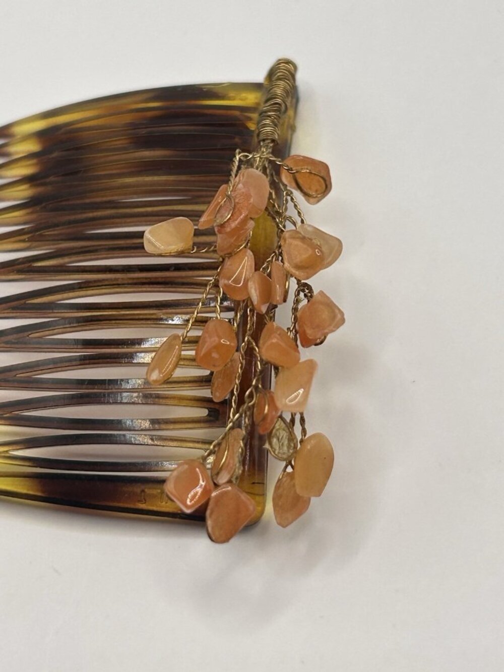 Vintage Goody Hair Comb Claw Clip Tortoise Coral Color Stones Wire Brown Hair - Picture 5 of 13